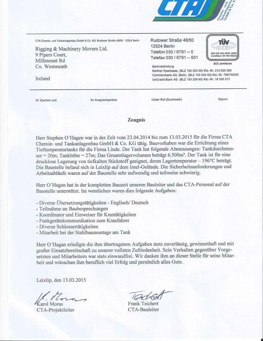 CTA reference letter